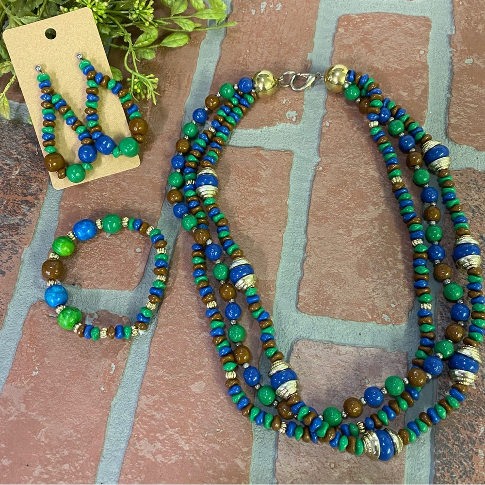 Fashion Multi Color 3-piece Jewelry Set Necklace, Earrings, Bracelet Set